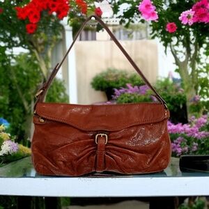 KOOBA Y2K Baguette Bag Caramel Color Leather Brass Ruched‎ Handbag Shoulder Bag